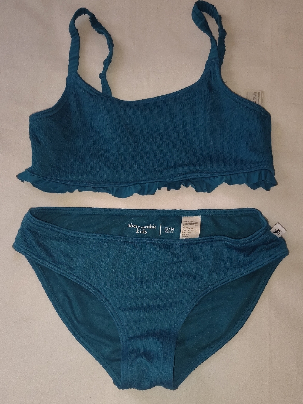 abercrombie kids teal ruffle two-piece swimsuit Bikini Size 13/14 EUC